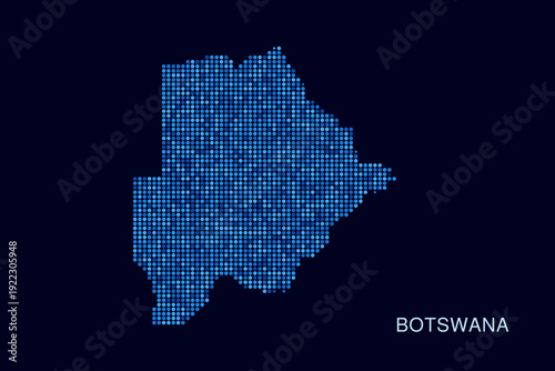 Botswana Map - Blue Dotted Halftone Vector Illustration on Dark Navy Background, Abstract Circle Grid Silhouette Design for Infographic and Modern Presentation Use.