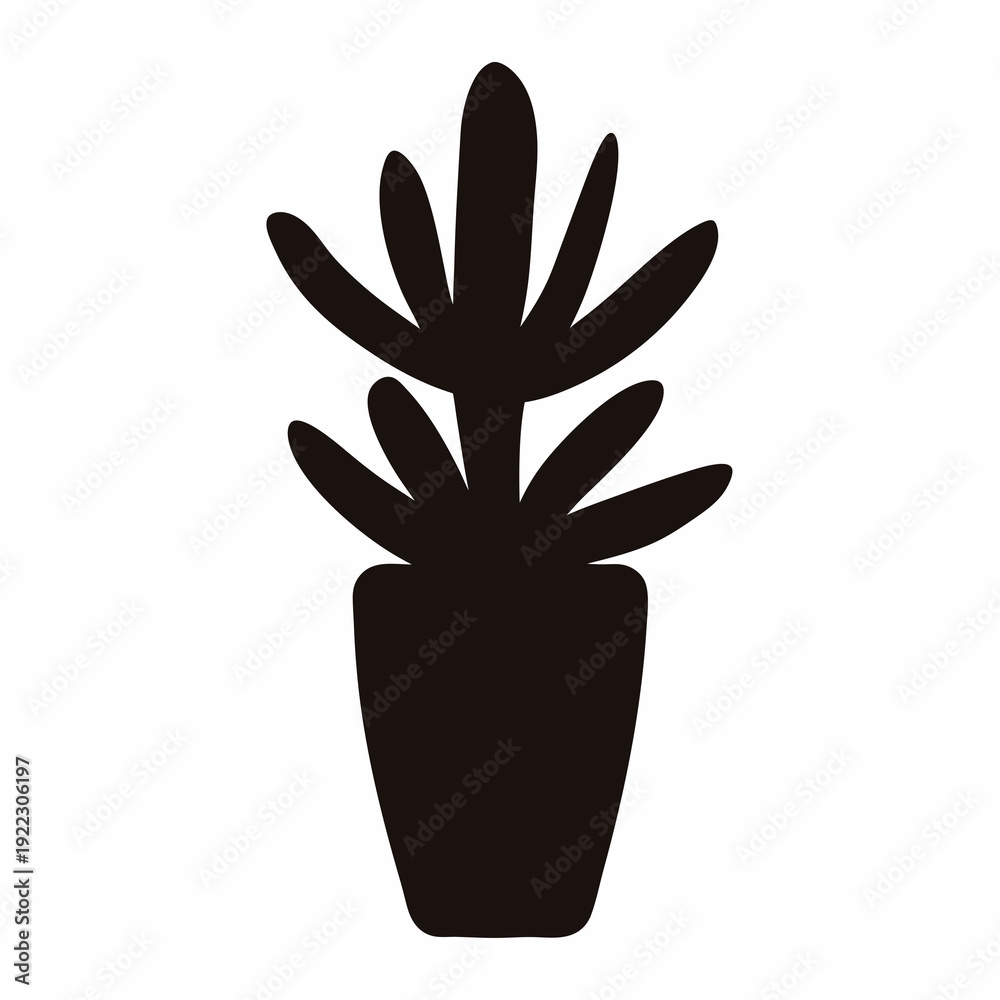 Fototapeta premium Stylized Black Silhouette of a Potted Plant on a Clean White Background
