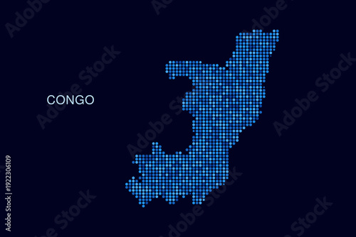 Congo Map - Blue Dotted Halftone Vector Illustration on Dark Navy Background, Abstract Circle Grid Silhouette Design for Infographic and Modern Presentation Use.