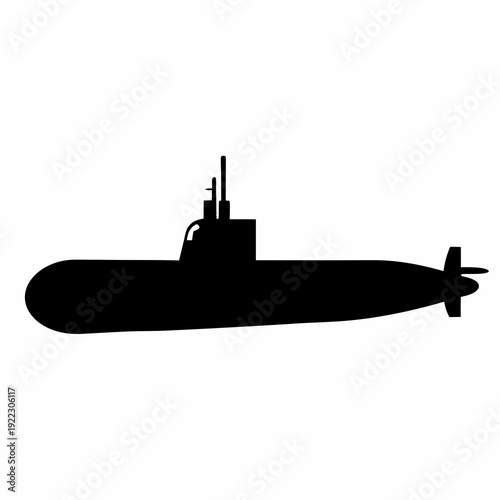A simple vector graphic of a classic submarine silhouette against white background