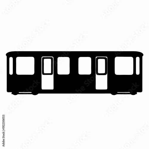 Isolated black silhouette of subway car showcasing transit and transportation concepts