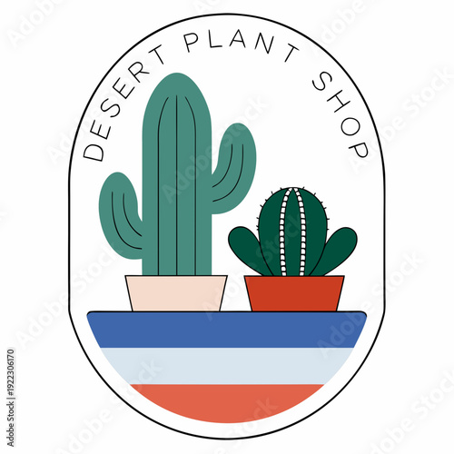 Cactus and succulent arrangement in pot desert plant shop logo
