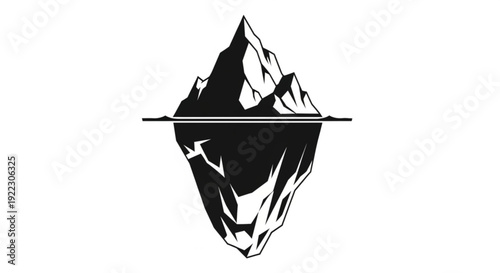 A black and white illustration of an iceberg with hidden depths below the surface, viewed from the side