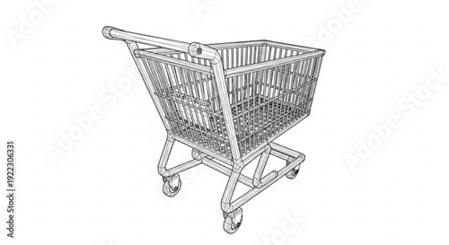 A detailed illustration of a shopping cart viewed from the side, isolated on a plain background