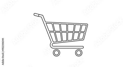 Simple Line Illustration of a Shopping Cart on Wheels