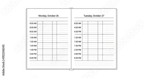 A daily planner open to Monday and Tuesday with a grid layout for scheduling appointments and tasks