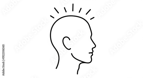Simple line drawing of a human head in profile with radiating lines indicating thought or insight