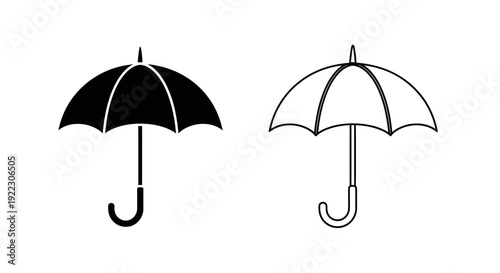 Two umbrellas, one black and one white, standing side by side, isolated on white background Vector