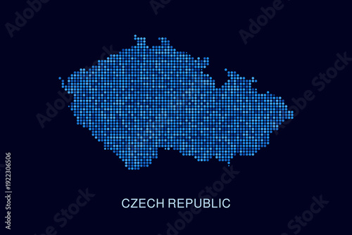 czech republic Map - Blue Dotted Halftone Vector Illustration on Dark Navy Background, Abstract Circle Grid Silhouette Design for Infographic and Modern Presentation Use.
