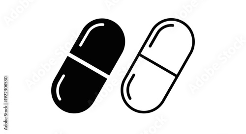 Black and white pill capsule icon design vector illustration Vector