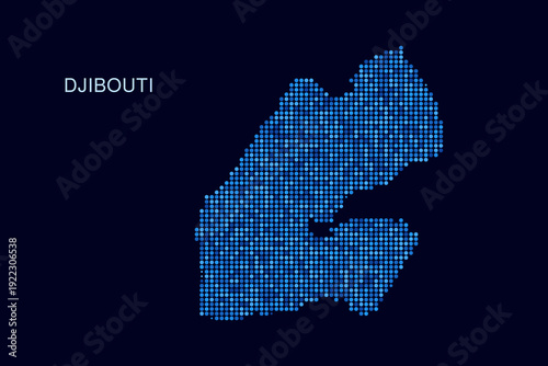 Djibouti Map - Blue Dotted Halftone Vector Illustration on Dark Navy Background, Abstract Circle Grid Silhouette Design for Infographic and Modern Presentation Use.