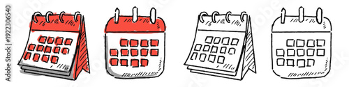 Set editable sketch drawing calendar vector for creative bullet journals. Ideal for symbolizing rough schedules, project timelines, and planning.