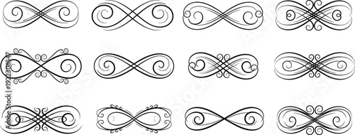 Set of varied black quote marks and wavy lines in solid outline and dotted styles for speech and dialogue design concepts on white background