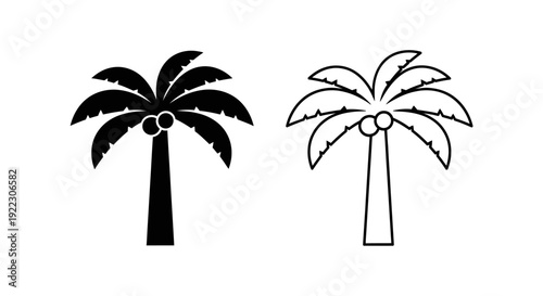 Two palm trees black and white illustration, vector, clip art, design, tropical, beach, vacation, summer Vector