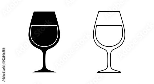 Two wine glasses, one full one empty, minimalist design, black and white Vector