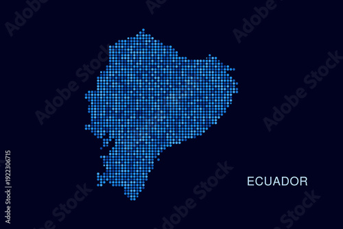 Ecuador Map - Blue Dotted Halftone Vector Illustration on Dark Navy Background, Abstract Circle Grid Silhouette Design for Infographic and Modern Presentation Use.