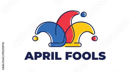 Jester Hat with Bells & April Fools Text - Funny Holiday Prank - Flat Design Vibrant Colors - Vector Isolated