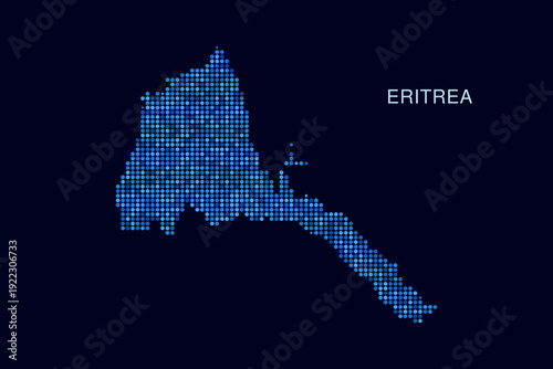 Eritrea Map - Blue Dotted Halftone Vector Illustration on Dark Navy Background, Abstract Circle Grid Silhouette Design for Infographic and Modern Presentation Use.