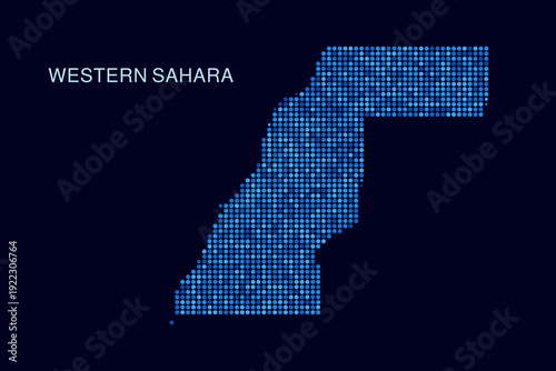 Western Sahara Map - Blue Dotted Halftone Vector Illustration on Dark Navy Background, Abstract Circle Grid Silhouette Design for Infographic and Modern Presentation Use.