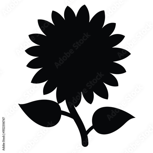 A striking black silhouette of a sunflower against a pristine white background