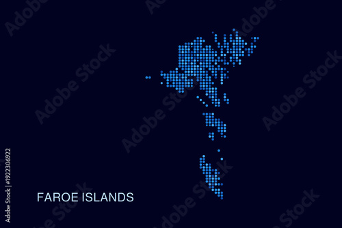 Faroe Islands Map - Blue Dotted Halftone Vector Illustration on Dark Navy Background, Abstract Circle Grid Silhouette Design for Infographic and Modern Presentation Use.