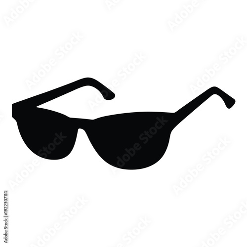Simple black silhouette of classic wayfarer style sunglasses on white background