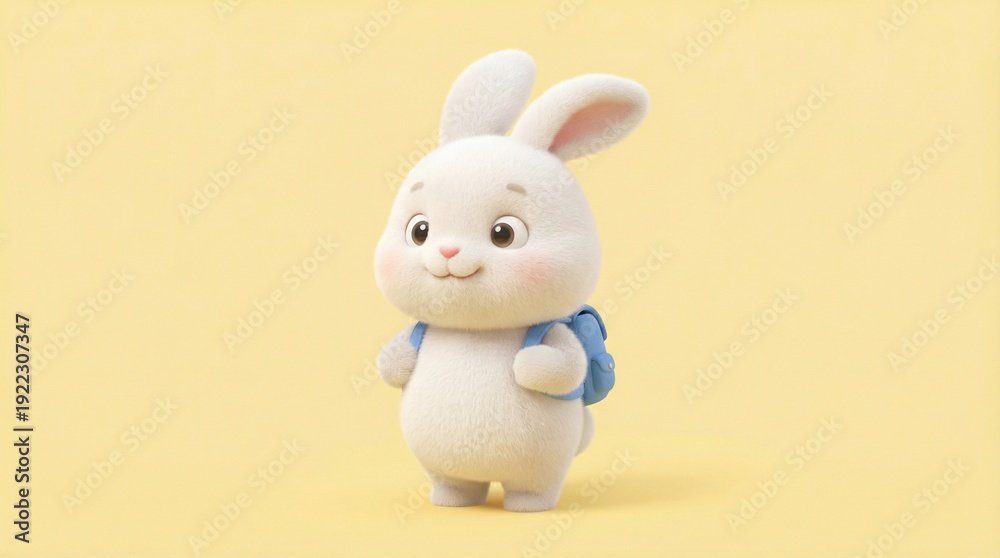 Obraz premium Adorable White Bunny Mascot Cute Fluffy 3D Rabbit Character