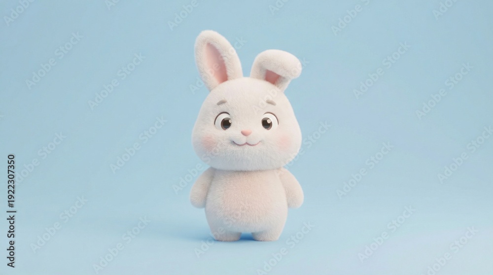 Obraz premium Cute Baby Bunny Mascot with Backpack Fluffy 3D Rabbit Character