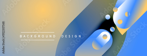 Abstract gradient background. Blue, yellow hues blend smoothly. Minimalist design features circular shapes, text elements. Modern aesthetic.