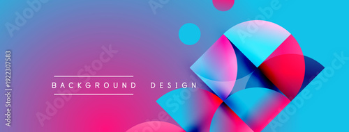 Abstract vibrant design features overlapping circles, gradients. Pink, blue hues create modern background. Text reads background design.