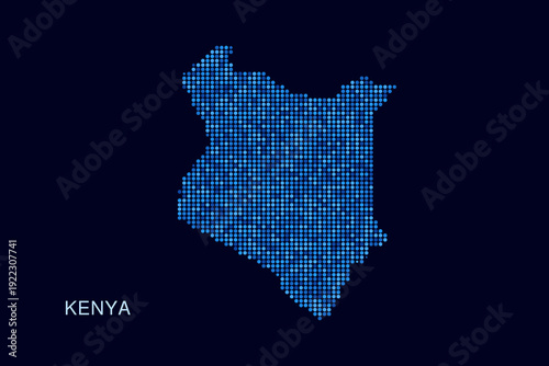 Kenya Map - Blue Dotted Halftone Vector Illustration on Dark Navy Background, Abstract Circle Grid Silhouette Design for Infographic and Modern Presentation Use.