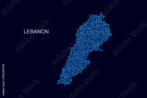 Lebanon Map - Blue Dotted Halftone Vector Illustration on Dark Navy Background, Abstract Circle Grid Silhouette Design for Infographic and Modern Presentation Use.