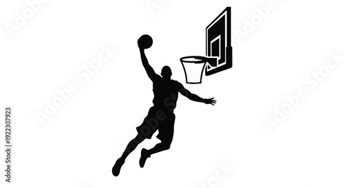 Basketball player leaping for a dunk dynamic action silhouette