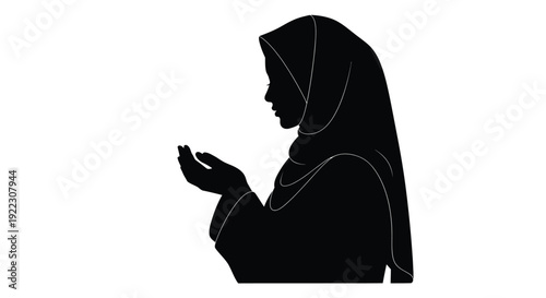 Muslim woman in hijab with hands raised in prayer silhouette