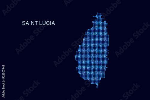 Saint Lucia Map - Blue Dotted Halftone Vector Illustration on Dark Navy Background, Abstract Circle Grid Silhouette Design for Infographic and Modern Presentation Use.