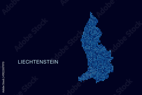 Liechtenstein Map - Blue Dotted Halftone Vector Illustration on Dark Navy Background, Abstract Circle Grid Silhouette Design for Infographic and Modern Presentation Use.