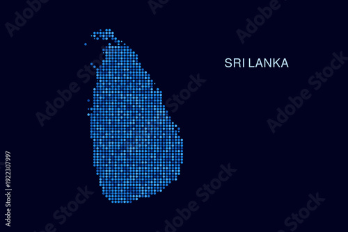 Sri Lanka Map - Blue Dotted Halftone Vector Illustration on Dark Navy Background, Abstract Circle Grid Silhouette Design for Infographic and Modern Presentation Use.