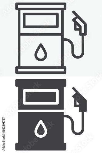 Gas station icon set with fuel pump and drop in line and solid styles. Outline and solid icon with editable stroke vector sign and petrol symbol.