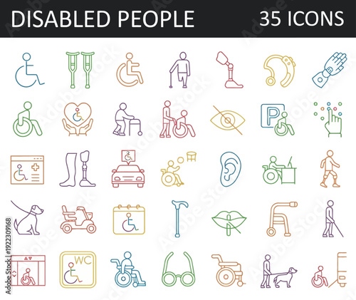 Collection of disability icons representing various accessibility needs and diverse disabilities in a simple illustration style