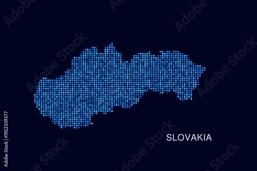 Slovakia Map - Blue Dotted Halftone Vector Illustration on Dark Navy Background, Abstract Circle Grid Silhouette Design for Infographic and Modern Presentation Use.