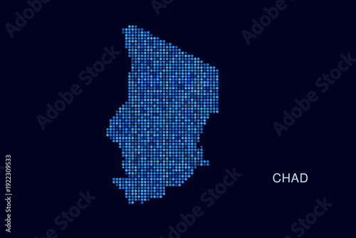 Chad Map - Blue Dotted Halftone Vector Illustration on Dark Navy Background, Abstract Circle Grid Silhouette Design for Infographic and Modern Presentation Use.