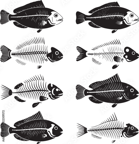 Set of Skeleton fish.