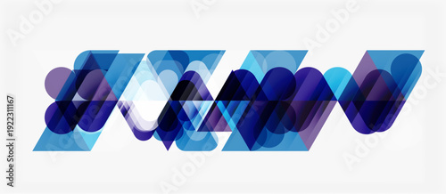 Abstract composition. Overlapping blue shapes create dynamic wave pattern. Modern design, clean aesthetic, vibrant colors.