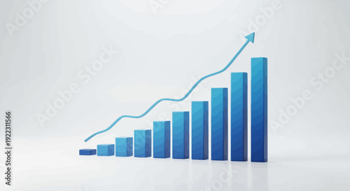 Business growth chart illustration featuring ascending bar graph with upward trend line. 