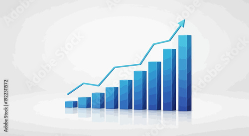 Business growth chart illustration featuring ascending bar graph with upward trend line. 