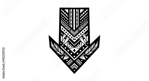 Intricate Hand-Drawn Arrow with Tribal Patterns and Geometric Designs.