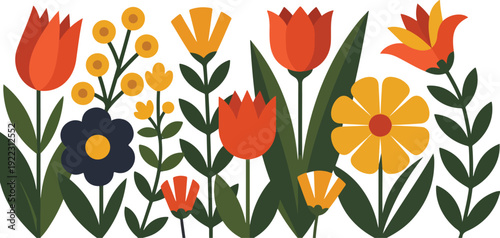 Abstract Floral Outline Icon Set  Bold Primary Color Flowers
