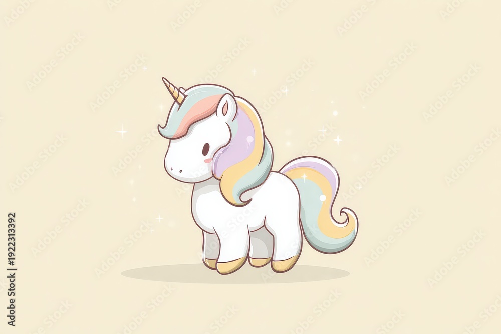 Fototapeta premium Small cute unicorn illustration with soft colors