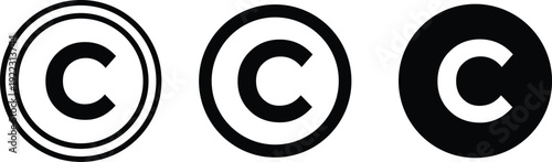 copyright icon set. C Symbol trademark icons. Copyright symbol with circle. Official certification and license icons. Intellectual property and ownership symbols
