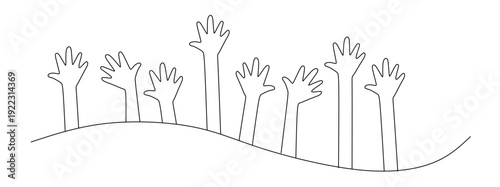 Line art of hands waving upwards as a sign of happiness. This image is to commemorate the international day of happiness.
